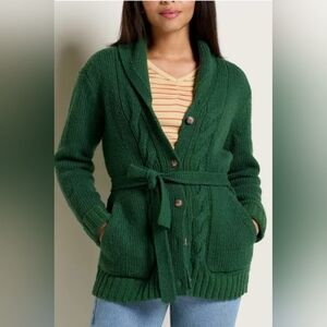 Toad&Co Ginn Cable Cardigan, Women's sz S, Green, Tie Belt